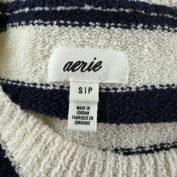 AERIE Open Back Sweater Sz. Small Navy White Stripe Textured Nautical Coastal - Picture 5 of 8